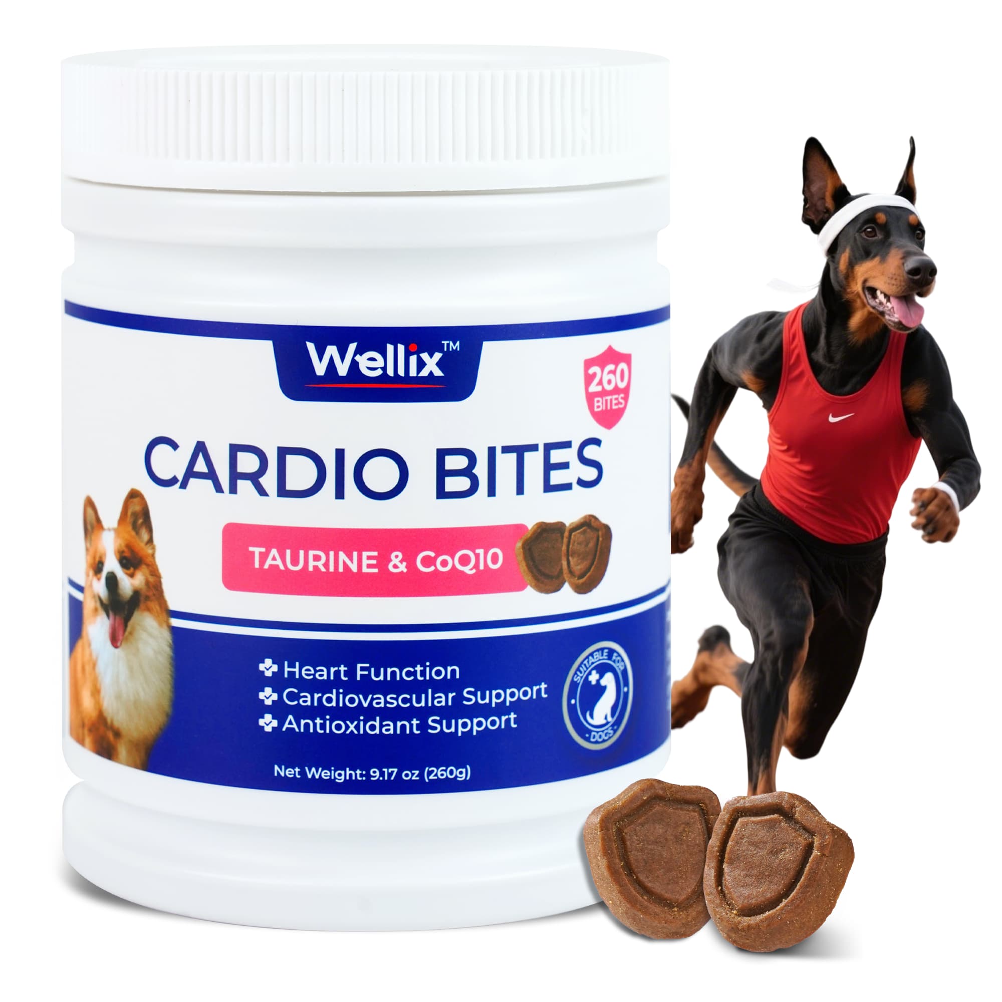 Wellix Cardio Bites for Dogs – 260 Counts with CoQ10, Taurine, Fish Oil & L-Carnitine, Supports Cardiovascular Health & Antioxidant